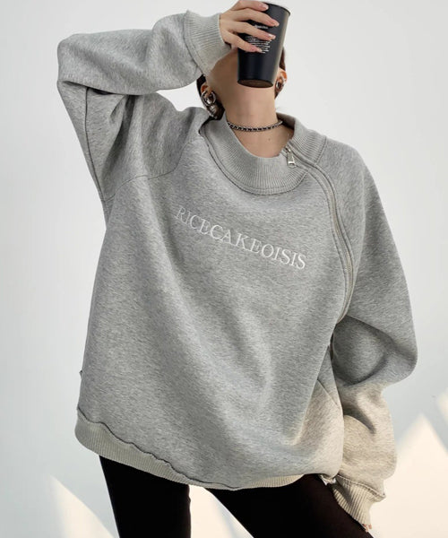 アシンメトリージップ刺繍ロゴスウェット / 16507