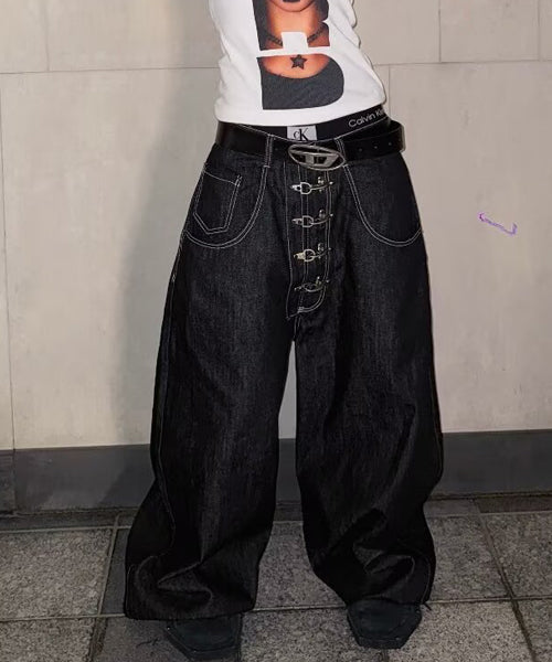 メタルバックルワイドデニムパンツ / 15584