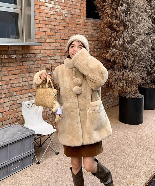 スタンドカラーフェイクファーコート / 15411