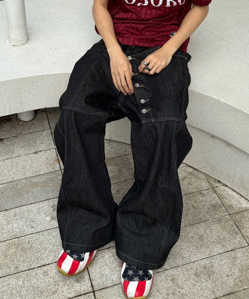 アシンメトリーボタンデニムパンツ / 15583