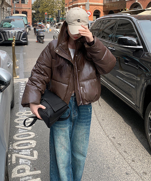 フェイクレザーショートダウンジャケット / 15338