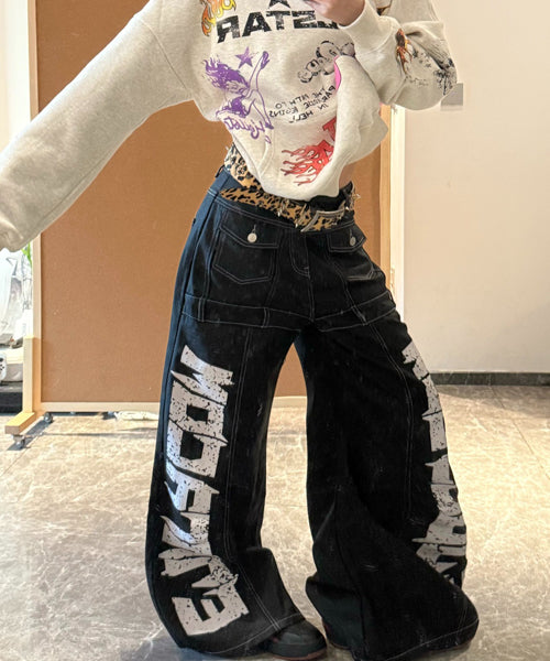 ワイドシルエットペイントロゴデニムパンツ / 15562