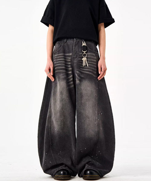 ペイント風ブラックカーブデニムパンツ / 15446