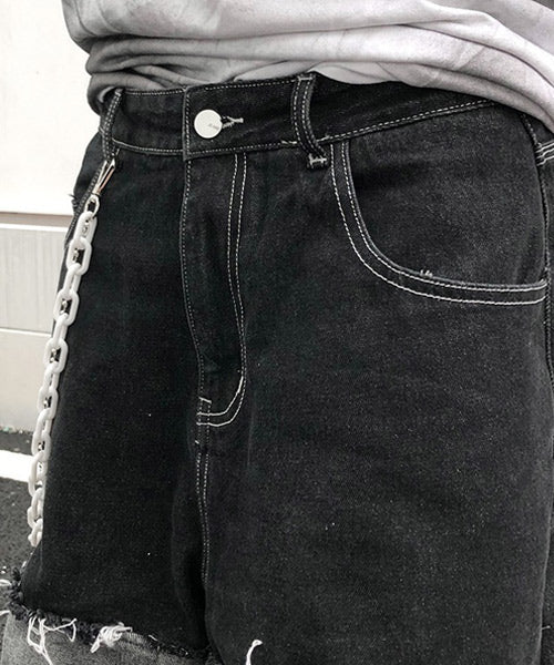 ボーダーダメージ加工ワイドデニムパンツ / 15595