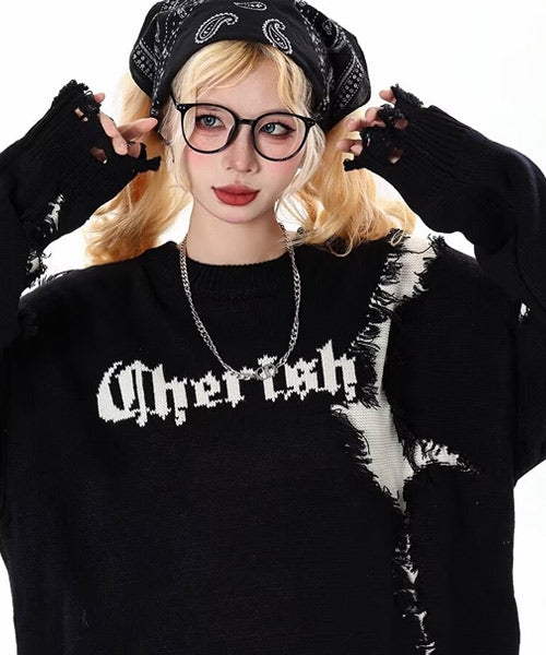 ダメージ加工ロゴニット / 15402