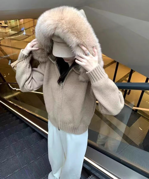 ファーフードニットジップパーカー / 15467