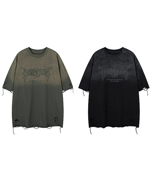 ダメージ加工ロゴプリントTシャツ / 15692