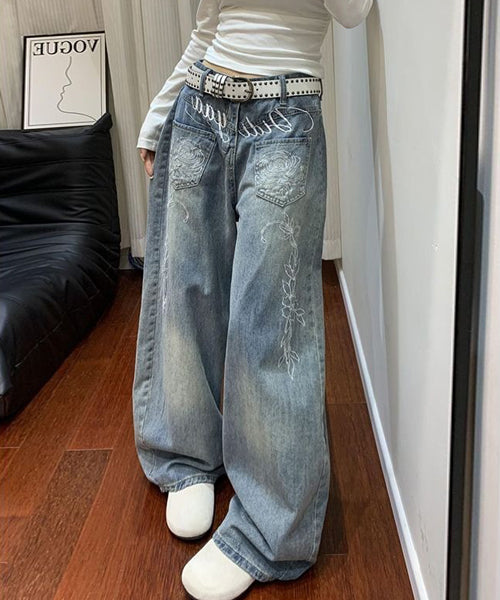 ローズ刺繍ワイドデニムパンツ / 15658