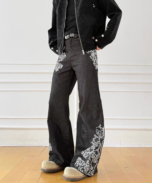 レース柄フレアデニムパンツ / 15669