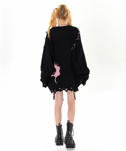 ダメージ加工ロゴニット / 15402