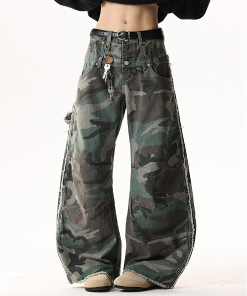 ダブルウエストカモフラージュ柄パンツ / 15496