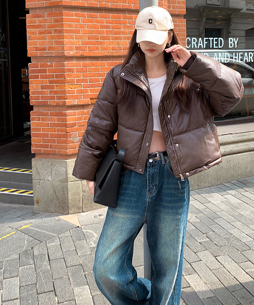 フェイクレザーショートダウンジャケット / 15338