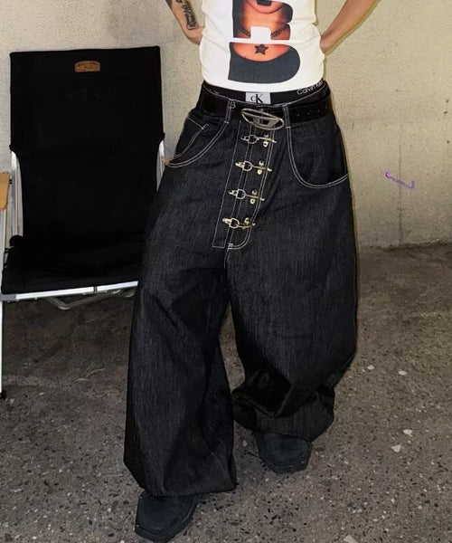 メタルバックルワイドデニムパンツ / 15584