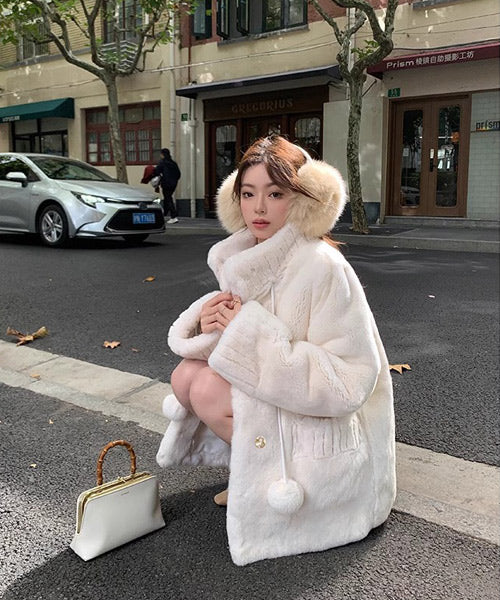 スタンドカラーフェイクファーコート / 15411