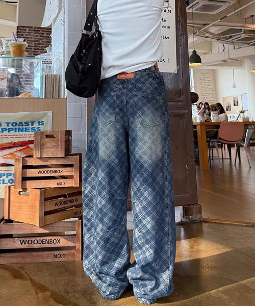 チェック柄カーブデニムパンツ / 15494