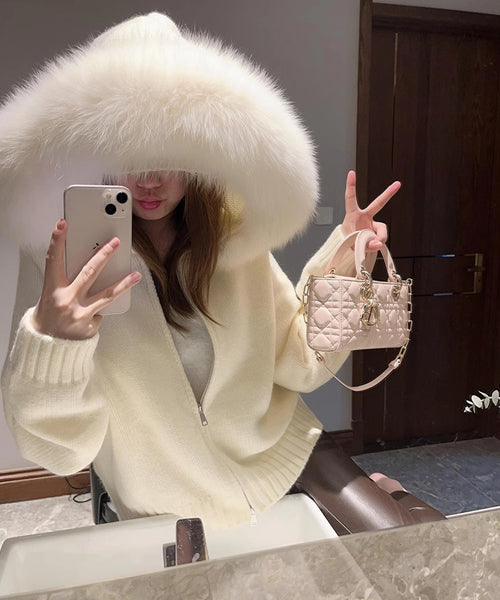 ファーフードニットジップパーカー / 15467