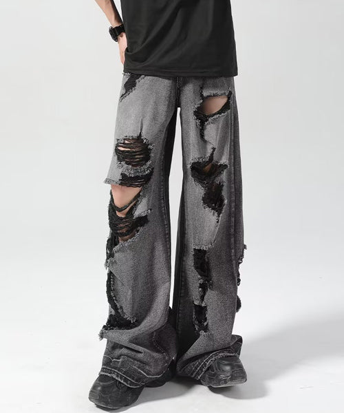 ダメージ加工ブラックデニムパンツ / 15582