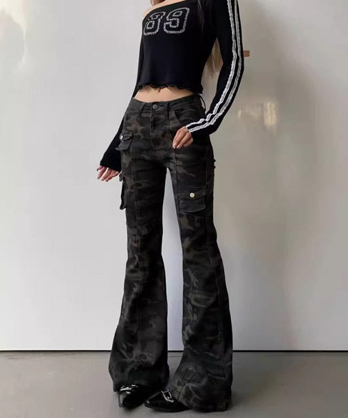 カモフラージュ柄フレアカーゴパンツ / 15527