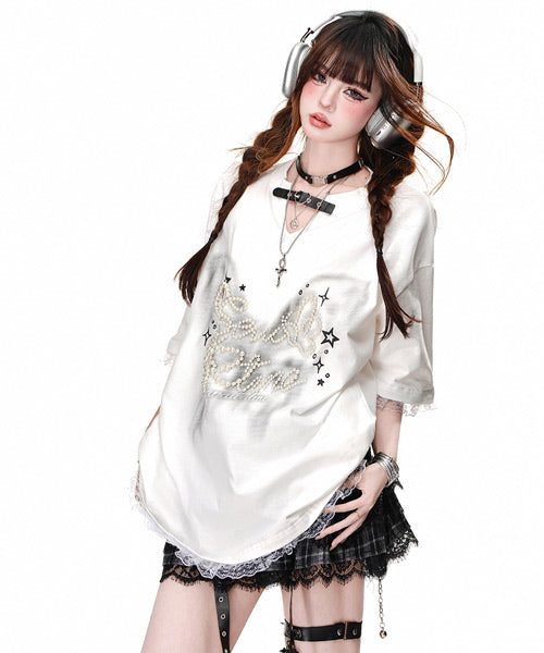 パールロゴレースレイヤード風Tシャツ / 15721