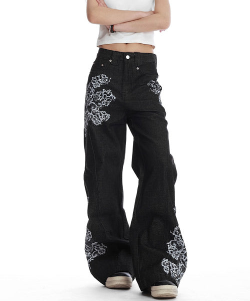 レース柄フレアデニムパンツ / 15669
