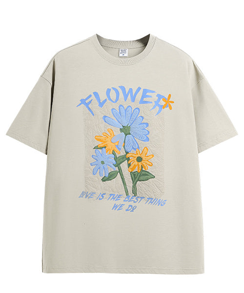 フラワー発泡プリントTシャツ