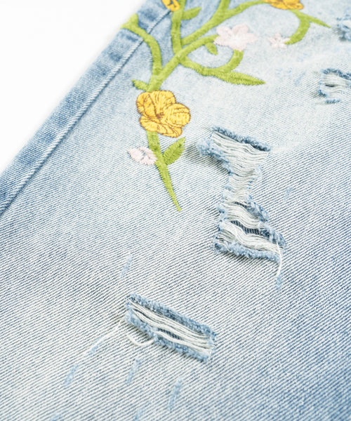 花柄刺繍ダメージ加工デニムパンツ / 15916