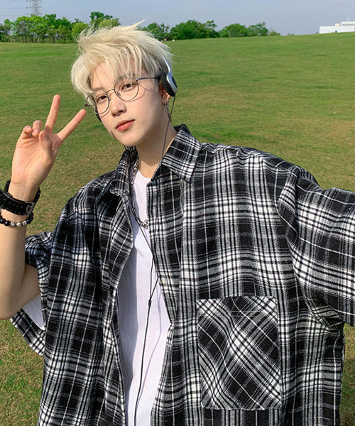 半袖チェック柄シャツ/ 15837