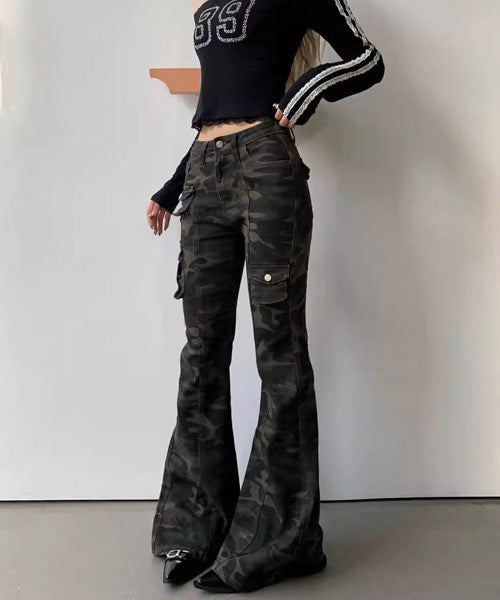 カモフラージュ柄フレアカーゴパンツ / 15527