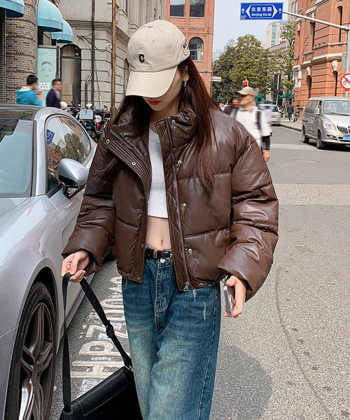 フェイクレザーショートダウンジャケット / 15338