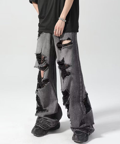 ダメージ加工ブラックデニムパンツ / 15582