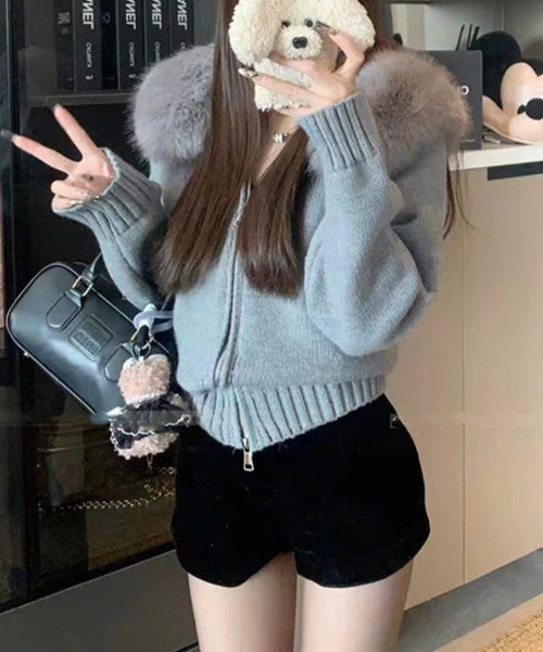 ファーフードニットジップパーカー / 15467