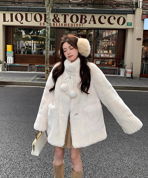 スタンドカラーフェイクファーコート / 15411