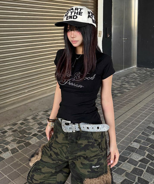 ラインストーンロゴTシャツ / 16085