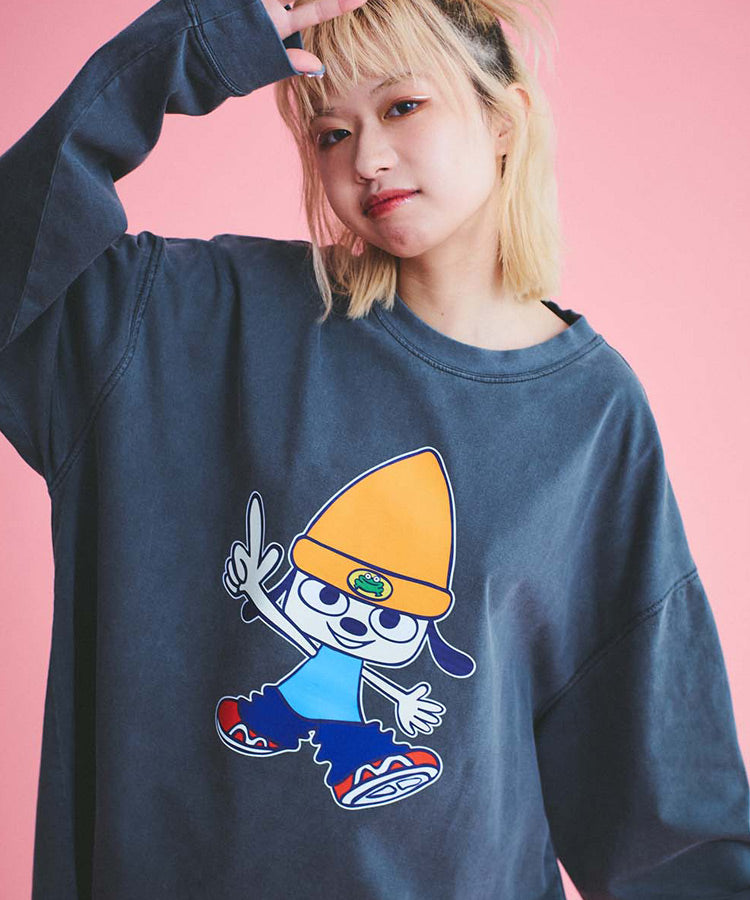 ピースサインパラッパロゴプリントピグメント加工ロンTEE