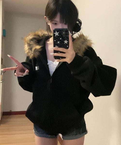 ファー付きフードジップスウェットパーカー / 15452