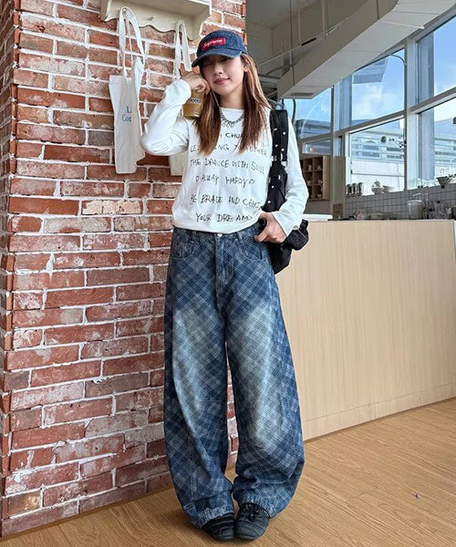 チェック柄カーブデニムパンツ / 15494