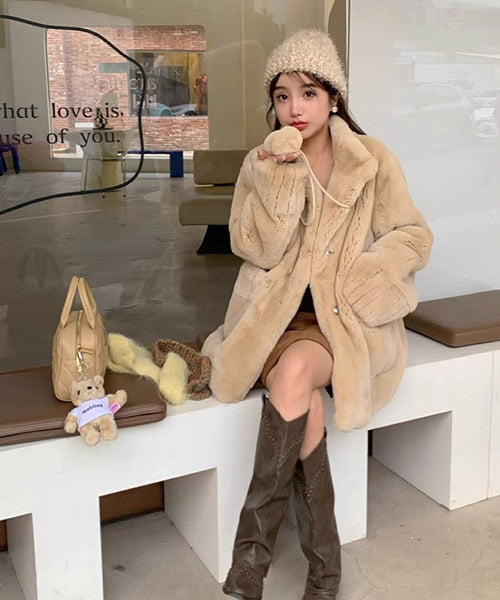 スタンドカラーフェイクファーコート / 15411