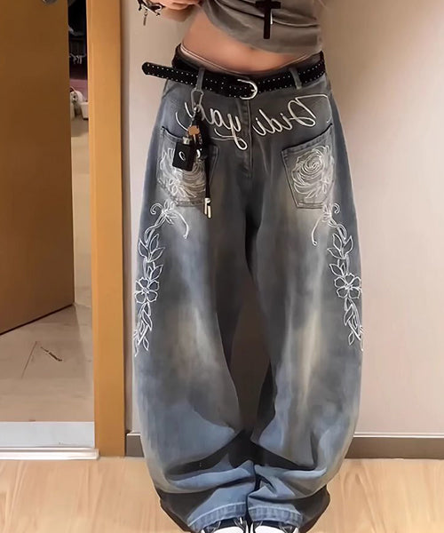 ローズ刺繍ワイドデニムパンツ / 15658