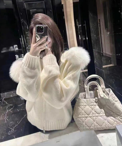 ファーフードニットジップパーカー / 15467