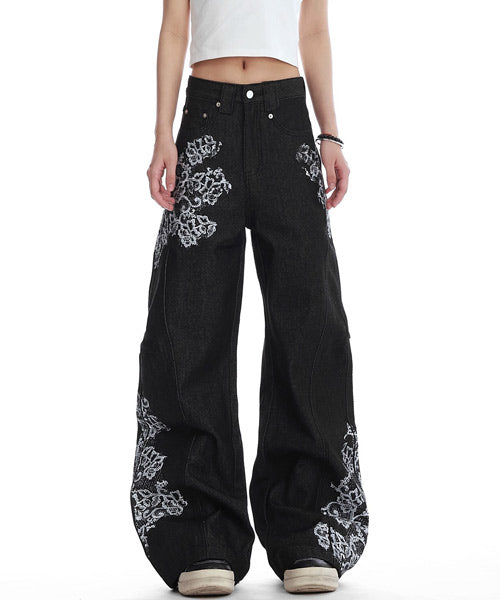 レース柄フレアデニムパンツ / 15669