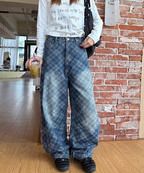 チェック柄カーブデニムパンツ / 15494