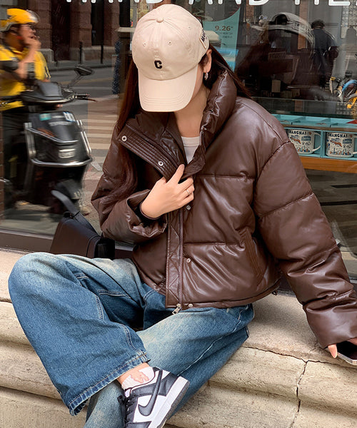 フェイクレザーショートダウンジャケット / 15338